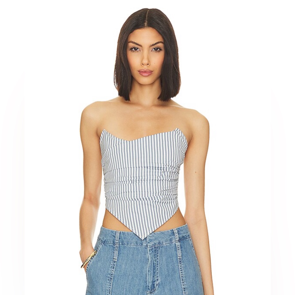 New Miaou Poppy Corset In French Girl Stripe Blue White Corset Revolve